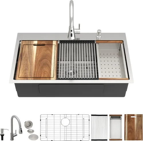 Miniatura 13 de 13"x15" Fregadero de barra de montaje en encimera para preparación – Negro metalizado NANO-PVD, acero inoxidable 304 calibre 16, tazón individual