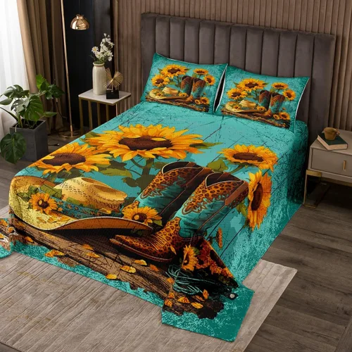 Miniatura 11 de Feelyou Colcha de vaquero occidental, tamaño King, diseño rústico de Texas Star con botas de vaquero, colcha acolchada para niños pequeños, diseño