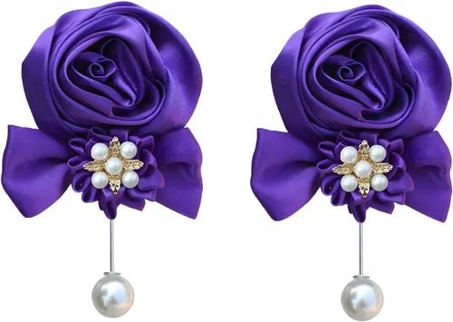Miniatura 14 de Boutonniere de rosas de satén, 2 piezas para boda, novio, padrino, padrino, mejor hombre, padre, alfiler de solapa, agujero de botón, flor