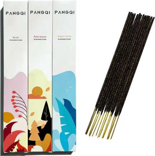 Miniatura 5 de India - Palitos de incienso hechos a mano - Juego de 6 inciensos (120 palos) para yoga, pilates, meditación, tarot - almizcle, Palo Santo, sangre