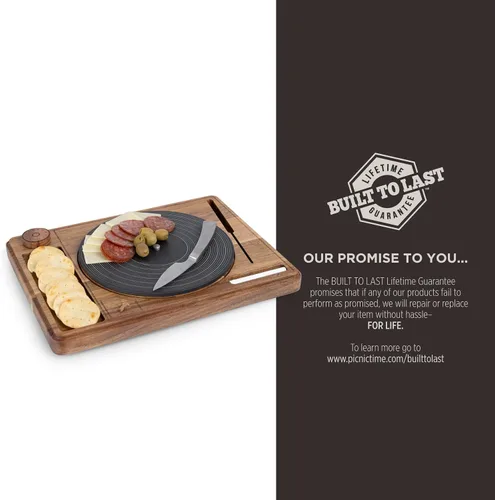 Miniatura 7 de PICNIC TIME Tabla giratoria para quesos con cuchillo, tablero de charcutería de disco de vinilo retro, bandeja giratoria Lazy Susan para servir
