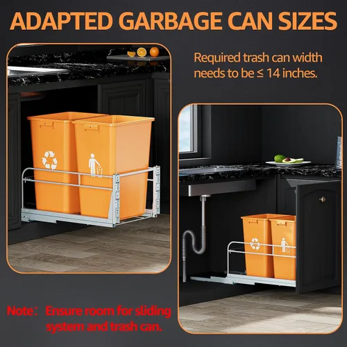 Miniatura 6 de Cubo de basura doble extraíble debajo del gabinete con kit de montaje de puerta, bote de basura debajo del fregadero para cocina con toboganes