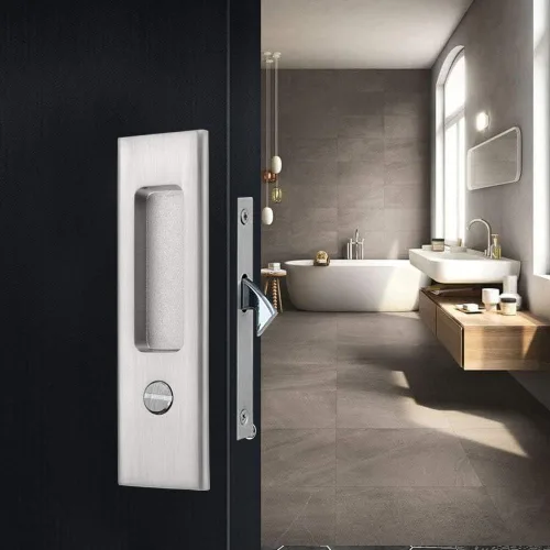 Miniatura 3 de NCL Hardware Manija de puerta corredera para baño, manija de puerta de granero, cerradura de bolsillo redonda de privacidad (níquel satinado)