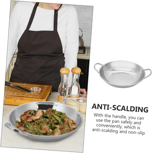 Miniatura 6 de BESTonZON Wok de acero inoxidable de doble mango para olla caliente y freír wok doméstico resistente al calor y anti-quemaduras accesorio de cocina