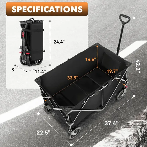 Miniatura 7 de Hikenture Carro plegable – Capacidad de 330 libras, carro plegable extra grande con ruedas todo terreno, carrito de playa utilitario para jardín al