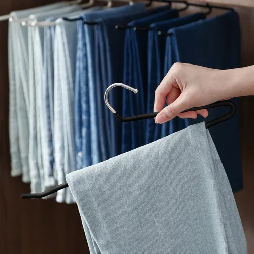 SHIMOYAMA Perchas para pantalones de extremo abierto, paquete de 5, perchas para pantalones de una sola barra, colgador semiabierto para pantalones