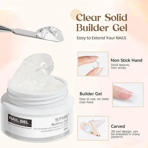 Miniatura 3 de Gel de uñas 3D de 1.06 oz (30 g), gel de escultura 3D para arte de uñas, extensión de gel sólido transparente, antiadherente, gel duro para esculpir