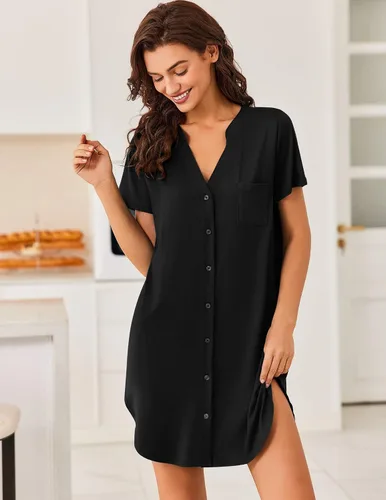 Miniatura 2 de Ekouaer - Camisón abotonado con cuello en V para mujer