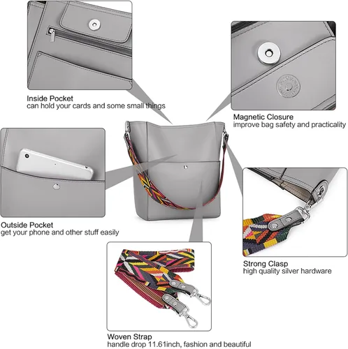 Miniatura 6 de BROMEN Bolsa Hobo para mujer, diseñada con cuero vegano, de hombro, bandolera
