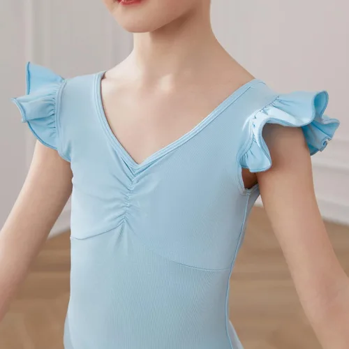 Miniatura 2 de HIPPOSEUS Leotardos de gimnasia de ballet para niñas, con volantes, manga corta, ropa de ballet para baile, Y-07