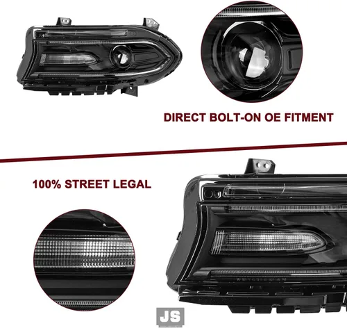Miniatura 6 de JSBOYAT Conjunto de faros delanteros tipo halógeno compatible con Dodge Charger 2015-2021 Faro proyector con bombillas LED DRL incluidas Lado