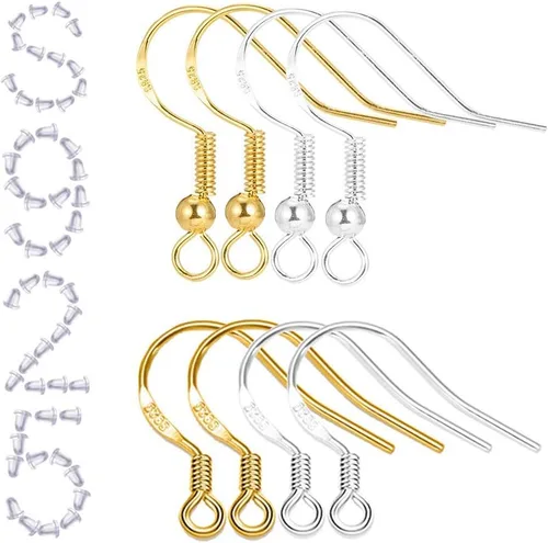 Miniatura 3 de Ganchos de plata de ley S925 para aretes, 8 unidades/4 pares hipoalergénicos, chapados en oro de 18 quilates, ganchos de pescado para fabricación