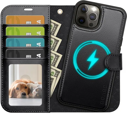 OCASE Funda tipo cartera desmontable para iPhone 12 Pro Max con soporte para tarjetas, 2 en 1 de piel sintética con soporte de bloqueo RFID, correa