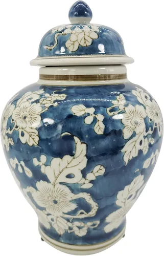 Miniatura 2 de Galt International Tarro de jengibre chinoiserie de flores azules y blancas de 12 pulgadas con tapa de jengibre, tarro decorativo de almacenamiento