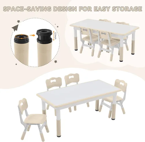 Miniatura 5 de GITAWUSA Juego de mesa y sillas de estudio para niños, mesa y silla ajustable en altura para niños de 3 a 8 años, escritorio con graffiti