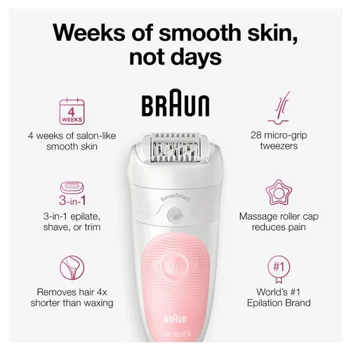 Miniatura 3 de Braun Depiladora SE5-895, dispositivo de depilación, depiladora para mujeres, incluye afeitadora y cepillo exfoliante de limpieza facial