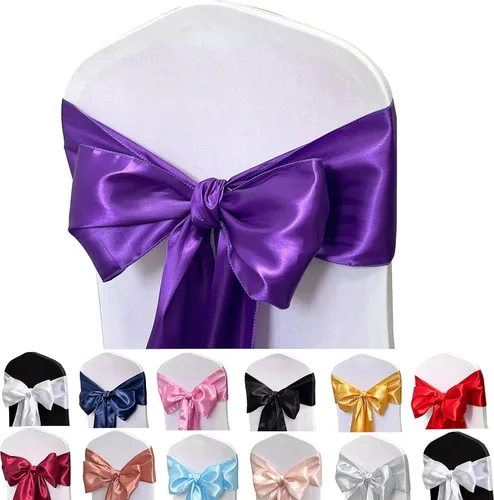 Miniatura 12 de Bandas de satén para silla, lazos para silla, 12 lazos para silla, bandas traseras para bodas, fiestas, eventos, banquetes, decoración de fundas