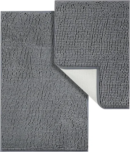 Miniatura 7 de LINLA Juego de 2 alfombras de baño de felpilla suave y absorbente, antideslizante, de secado rápido, lavables, alfombras para el suelo, bañera