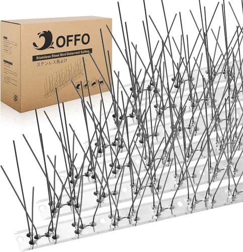 Miniatura 11 de OFFO Púas de pájaros premontadas para palomas y pájaros, cubre 10 pies de largo con acero inoxidable para valla de techo, buzón de ventana Negro mate