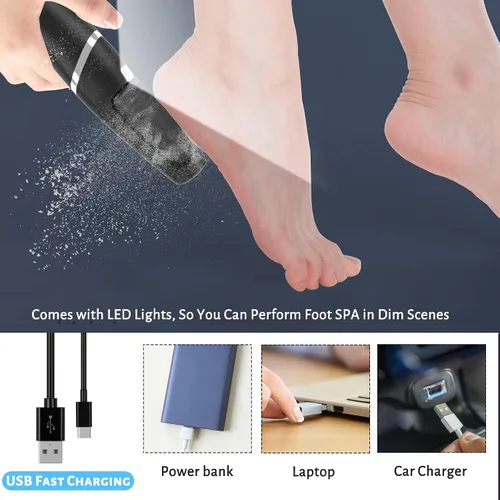 Miniatura 7 de Removedor eléctrico profesional de callos de pies, kit de herramientas de pedicura electrónico recargable, resistente al agua con 4 cabezales