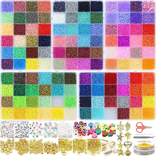 Miniatura 8 de Juego de 54000 cuentas de cristal para hacer joyas, 120 colores de cuentas pequeñas de 0.079 pulgadas (0.079 in), cuentas de pulsera con cuentas