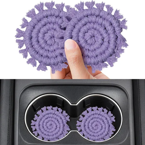Miniatura 11 de Paquete de 2 posavasos de algodón para portavasos de automóvil, portavasos de automóvil, soportes para bebidas, lindos soportes de macramé bohemios