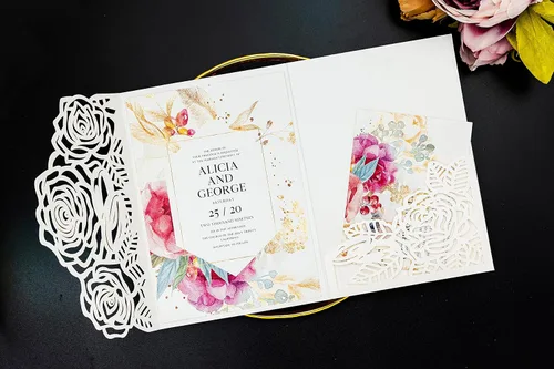 Miniatura 5 de Tarjeta de invitación de corte láser, tarjeta de felicitación, fiesta de graduación, rosa, flores, boda, fiesta de cumpleaños, invitaciones, Borgoña