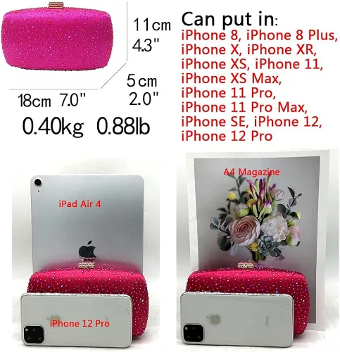 Miniatura 9 de Boutique De FGG Bolsos de noche para mujer, bolsos de mano de cristal para fiesta de boda, bolsos de diamantes de imitación para novia