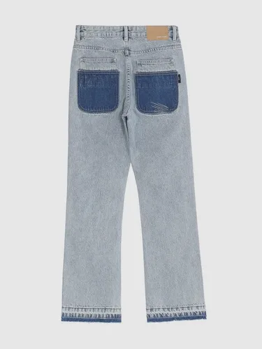 Miniatura 3 de Harajuku Hip Hop - Pantalones de mezclilla para hombre, ropa urbana, diseño de llama, cruz, bloque de color, pantalones casuales, pantalones