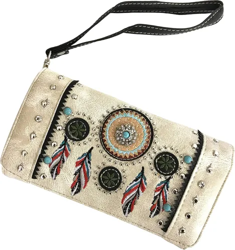 Miniatura 2 de Zelris Tribal Nativo Atrapasueños Pluma Concho Bordado Crossbody Fold Wallet
