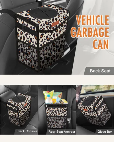 Miniatura 6 de Pritent Bote de basura para automóvil con tapa, lindo cubo de basura a prueba de fugas para colgar el vehículo, pequeño organizador portátil