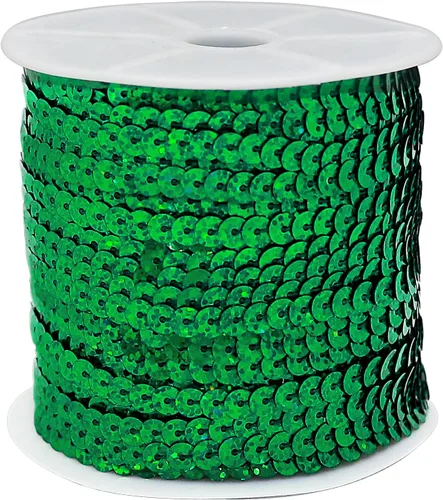 FQTANJU Green Crafts - Tira redonda de lentejuelas planas de 0.236 pulgadas para manualidades, flecos y costura; rollo de 100 yardas