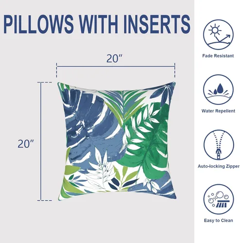 Miniatura 583 de Juego de 2 almohadas para exteriores de 16 x 16 pulgadas, repelentes al agua con interiores, para muebles de patio, hogar, jardín, geometría bohemia