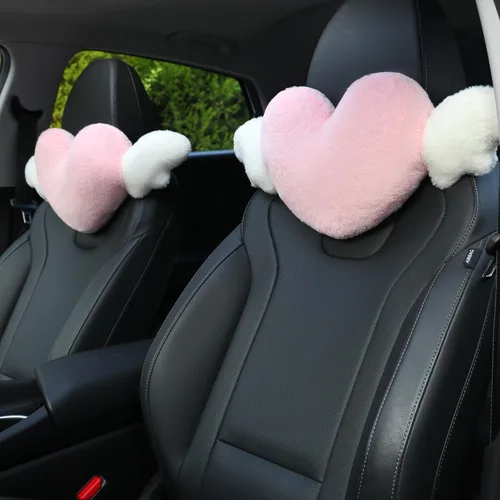 Miniatura 7 de 2 Pack de almohadas para reposacabezas en forma de corazón con alas de ángel - Cómodas y suaves almohadas para el cuello, accesorios para autos