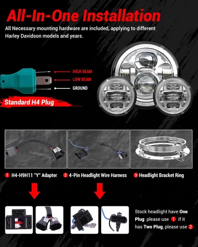 Miniatura 2 de Z-OFFROAD Nuevo faro LED de motocicleta de 7 pulgadas con luces antiniebla de 4.5", kit DOT compatible con Harley Davidson Road King Electra Glide