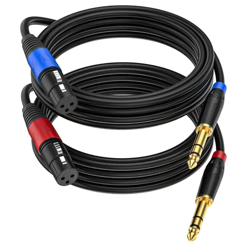 Miniatura 14 de Pack de 2 Cables XLR Hembra a 1/4 Pulgada 6,35 mm TRS Mono Jack para Micrófono Dinámico, 1,6 Pies, Negro, Cable de Micrófono XLR Hembra Equilibrado