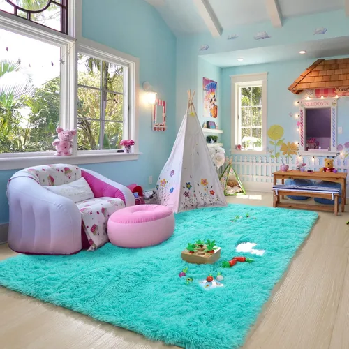 Miniatura 9 de PAGISOFE Alfombras suaves y esponjosas de color verde azulado para dormitorio, habitación de los niños, sala de estar, alfombra peluda