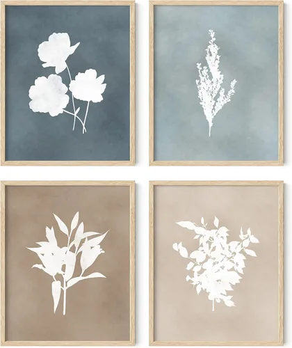 Miniatura 72 de HAUS AND HUES Arte de pared floral gris, juego de 4 pósteres de plantas para pared vintage, impresiones botánicas, cuadros de flores en blanco