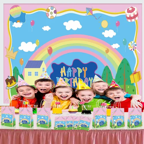 Miniatura 6 de YOOUUQIAN 20 piezas de decoraciones de cumpleaños de cerdos de dibujos animados, bolsas de regalo de fiesta de cumpleaños rosa anime para niños