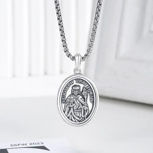 Miniatura 332 de Collar de plata de ley 925 con medalla de San Patrón, colgante de protección católica, amuleto, joyería religiosa para hombres y mujeres