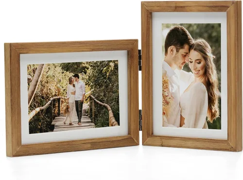 Miniatura 14 de Marcos de Fotos Dobles 4x4 con Bisagras Plegables en Negro para Colgar en la Pared o Poner en Mesa, Hechos de Madera de Pino con Vidrio Real P-44 *