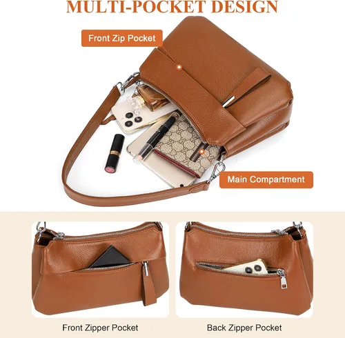 Miniatura 22 de Over Earth Genuine Leather Crossbody Bags for Women Small Hobo Handbags Shoulder Purses with 2 Detachable Straps
