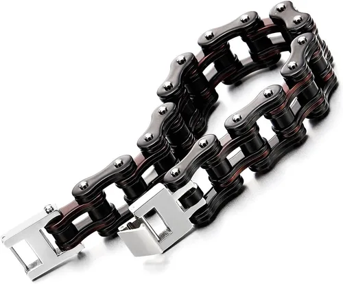Miniatura 3 de COOLSTEELANDBEYOND Pulsera de cadena de bicicleta de acero inoxidable, en dos tonos, acabado pulido, para hombre