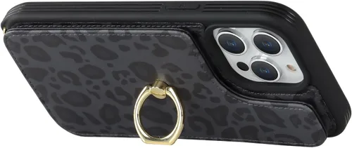 Miniatura 8 de Lipvina Funda para iPhone 13 Pro con tarjetero y correa para mujer, cordón cruzado, soporte de anillo con soporte, cierre a presión, bonitas fundas