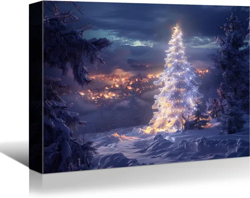 Miniatura 54 de Denozer - Arte de pared de muñeco de nieve de Navidad, impresiones artísticas sobre lienzo para dormitorio, sala de estar, decoración de pared