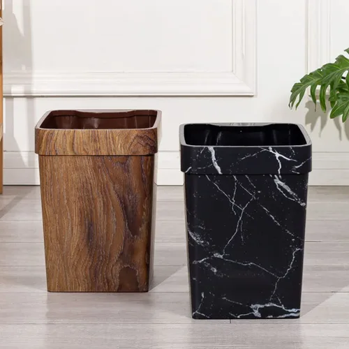 Miniatura 9 de Cabilock Contenedor de basura para adornos, papelera de madera con patrón de mármol, contenedor de basura de plástico, cubo de papel higiénico