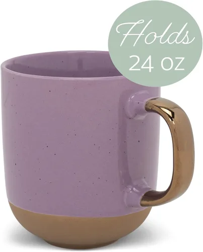 Miniatura 3 de Elanze Designs Speckled - Juego de 4 tazas de cerámica de 16 onzas con mango metálico, color morado Púrpura