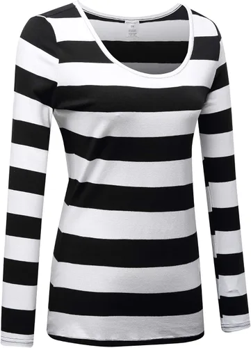 Miniatura 3 de OThread & Co. Camiseta de manga larga a rayas con cuello redondo para mujer