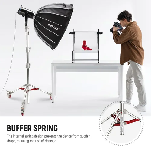 Miniatura 4 de NEEWER Soporte de Luz de Acero Inoxidable Resistente con Ruedas, Receptor Junior de 1-1/8", Espiga Baby con Resorte de 5/8", Carga Máxima 77lb