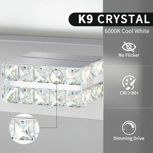 Miniatura 5 de OKELI Lámpara de tocador de cristal para baño, moderna lámpara LED de tocador para baño, lámpara frontal de espejo de cristal de 3 luces, 6000 K
